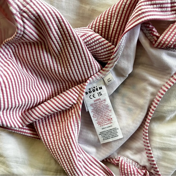Mini Boden Pink Striped Seersucker Embroidered Swimsuit Toddler One Piece - Picture 3 of 6